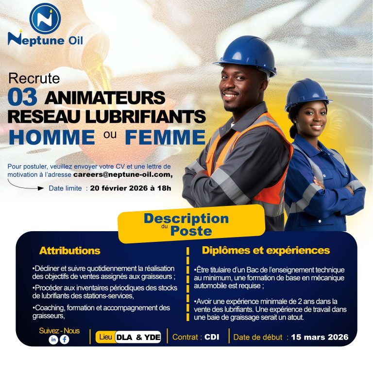 OOffre d'emploi ANIMATEUR RESEAU LUBRIFIANTS Neptune Oil